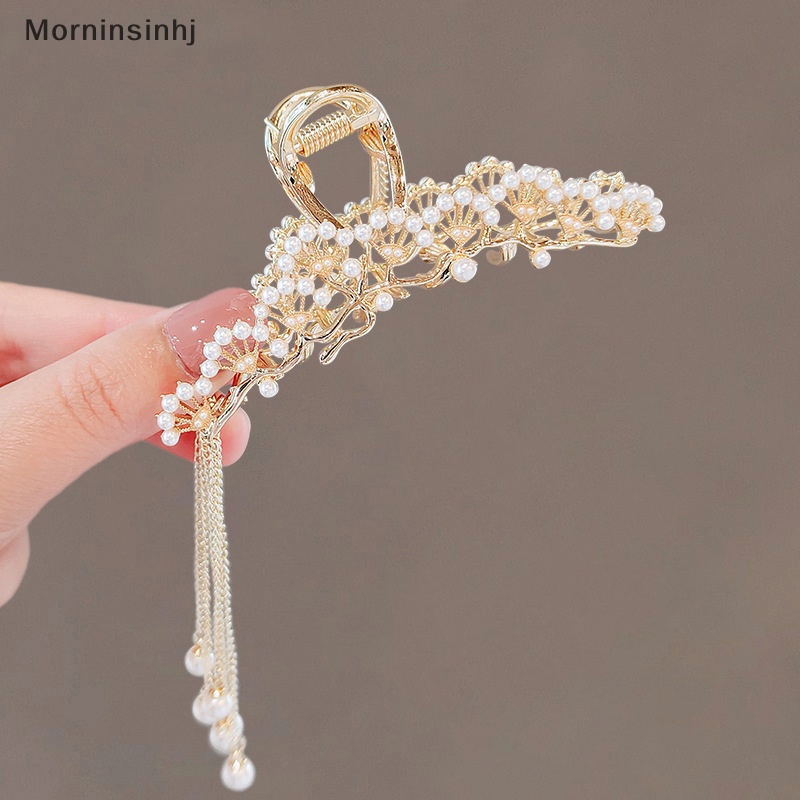 Mornin Fashion Shiny Hair Clip Wanita Hair Claw Metal Berlian Imitasi Mutiara Rumbai Retro id