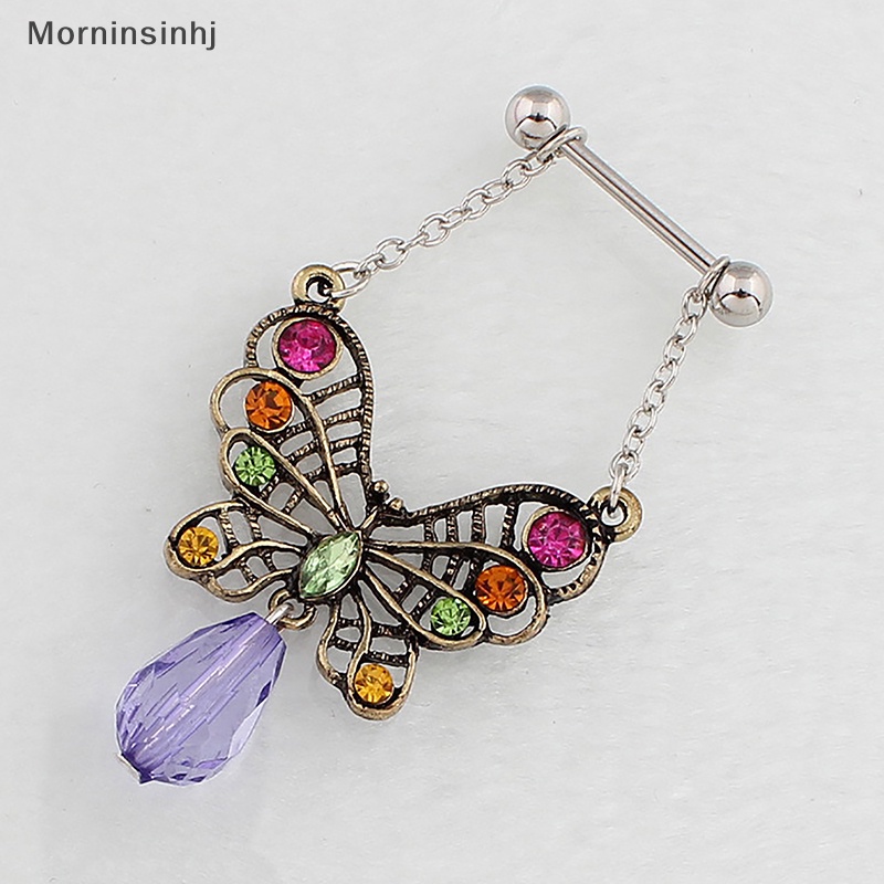 Mornin Cincin Nipple Butterfly Warna Bronze Bahan Stainless Steel Kreatif Kristal Untuk Wanita Perhiasan Tubuh Seksi id