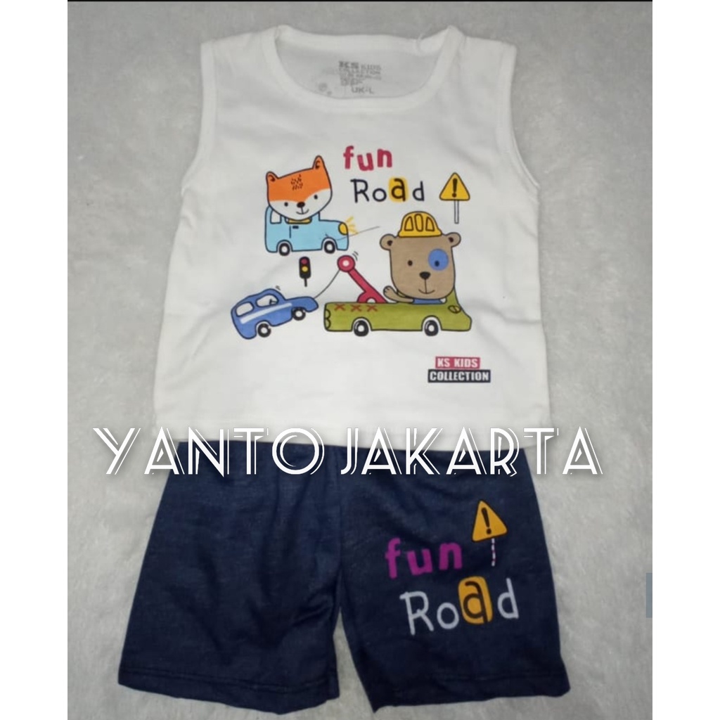 BAJU ANAK LAKI LAKI SETELAN OBLONG MOBIL FUN ROAD 1-2 TAHUN