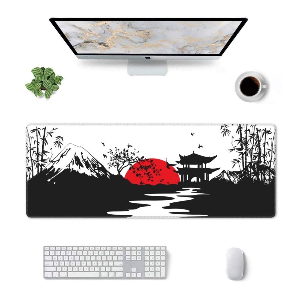 Populer Mouse Pad Jepang Non-Slip Besar Hitam Dan Merah Alas Meja