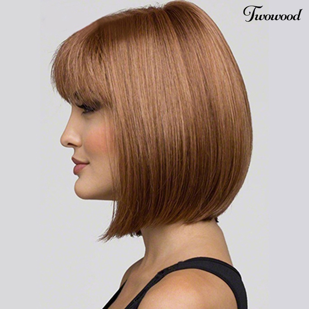 Twowood Wig Pendek Fashion Wig Bob Silky Realistis Wig Lurus Pendek Untuk Lady