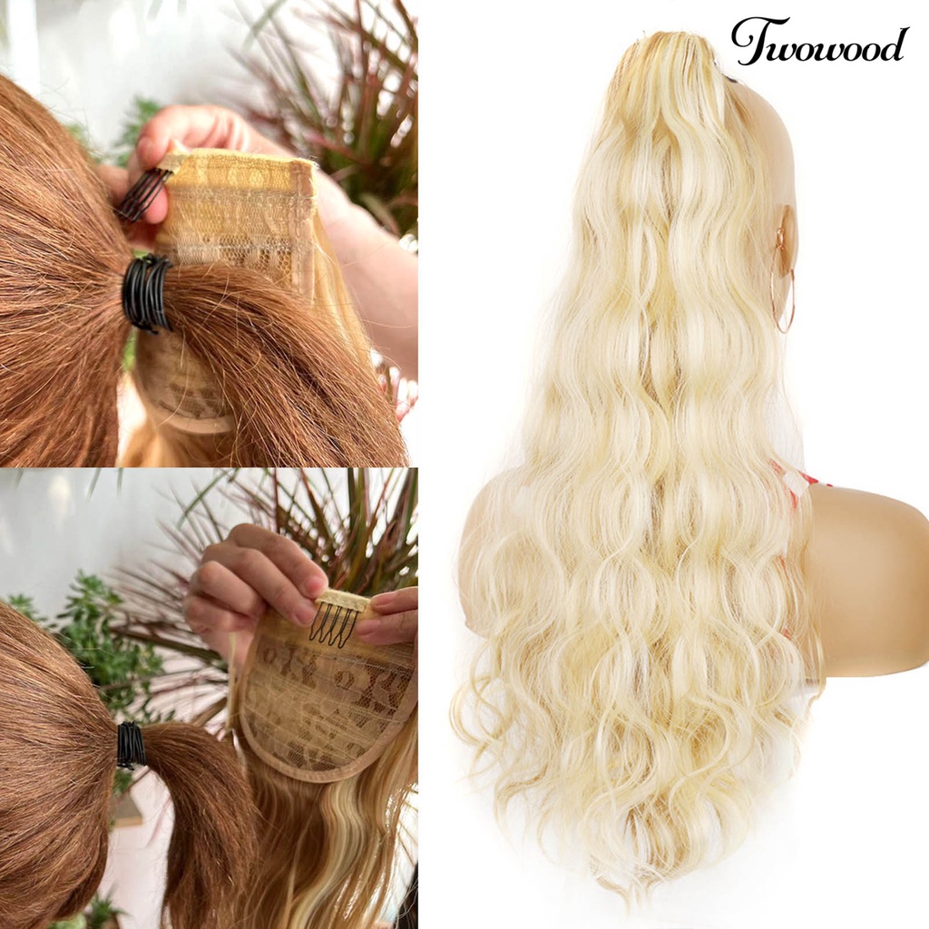 Twowood Wig Rambut Ponytail Bentuk Tahan Panas Non Simpul Curly Bungkus Palsu Ponytail Sopak Palsu Untuk Makeup