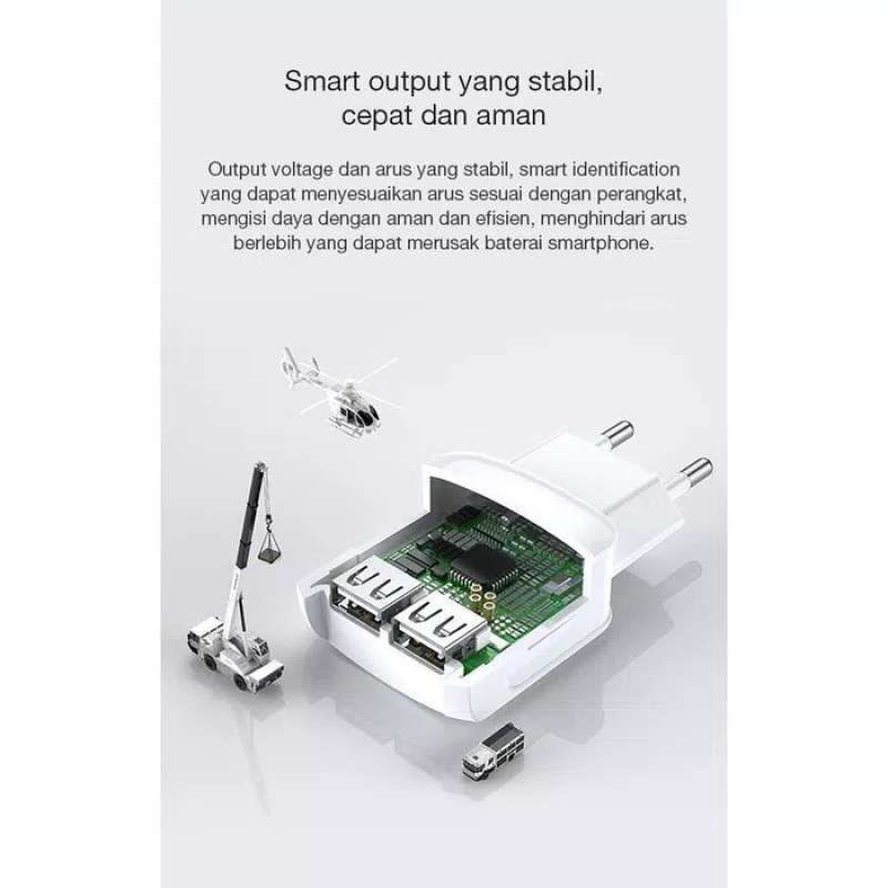 [ROBOT] Smart Adaptor Charger 2.4A Kepala Charger Dual usb Fast Charging R-TK6.