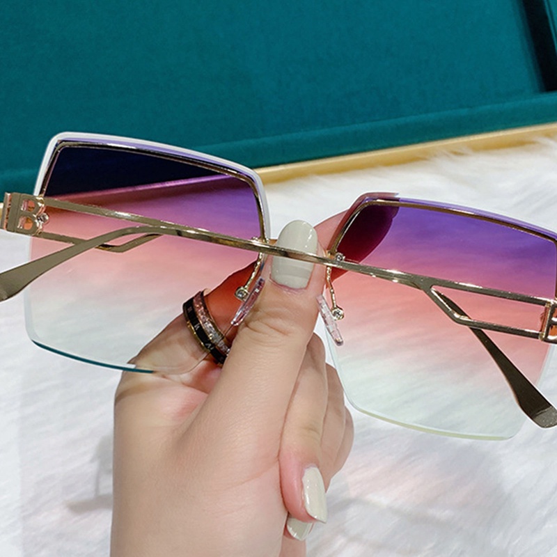 Square Irregular Women Metal Sunglasses Retro Sastra Anti-UV Outdoor Shade Eyeglasses Untuk Pria Wanita Kacamata