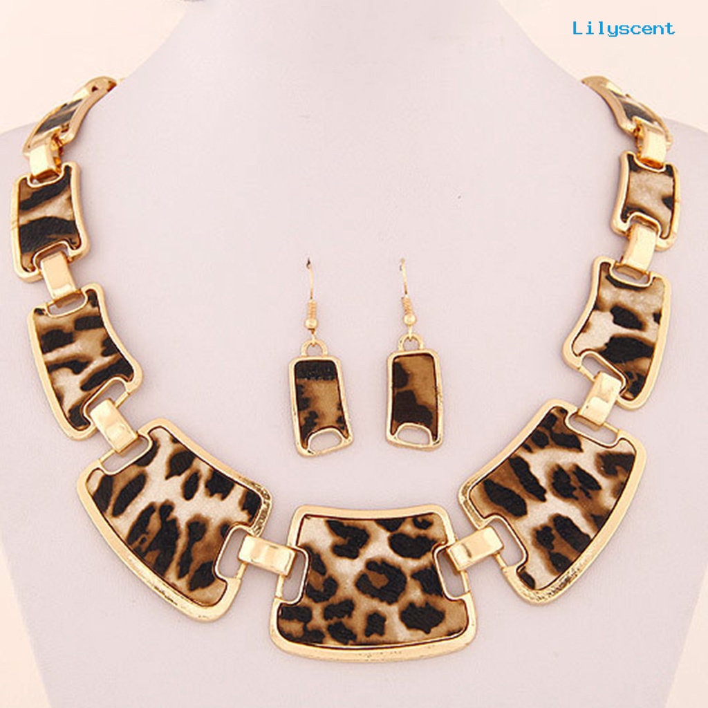 [LS]1 Set Statement Kalung Berlebihan Besar Mewah Elegan Retro Leopard Wanita Kait Anting Kit Fashion Perhiasan