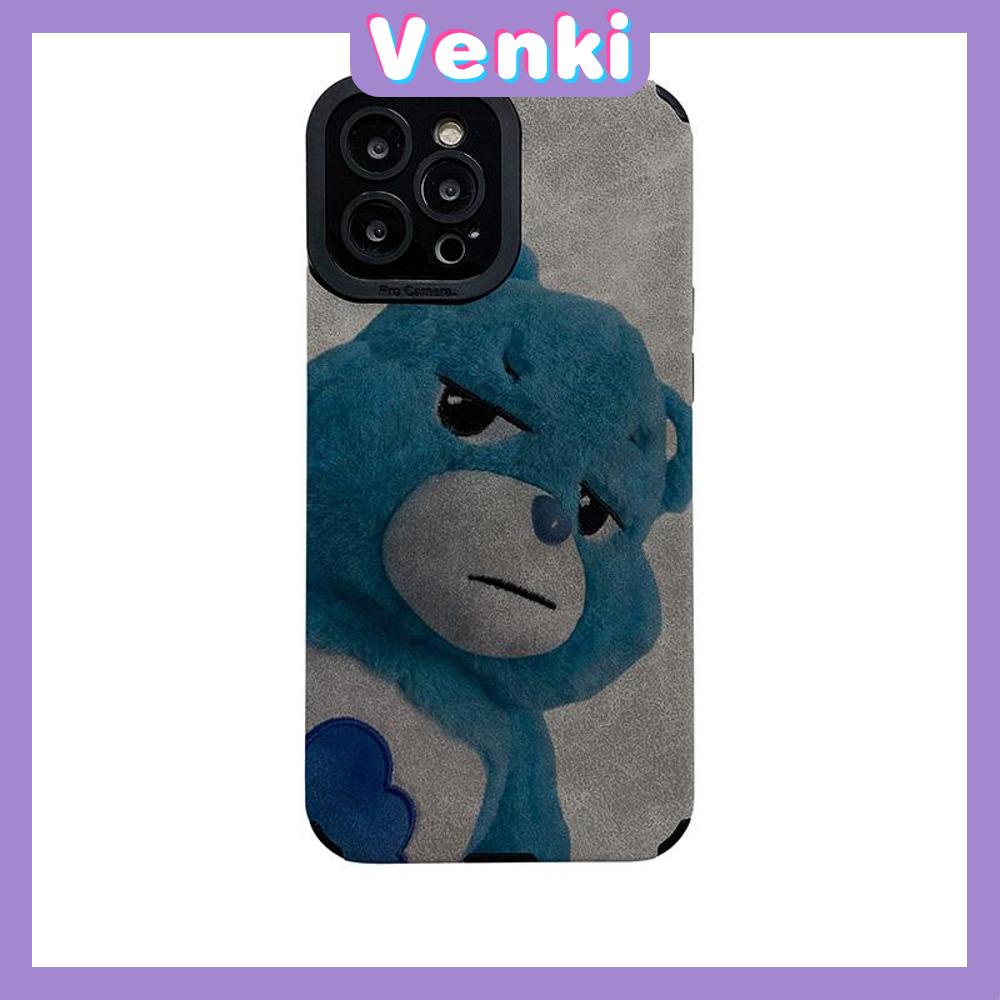 VENKI - Untuk iPhone 11 Case Leather Pupil Suede Case Soft Shockproof Case Camera Simple Cute Blue Bear Kompatibel dengan iPhone 14 13 Pro max 12 Pro max xr xs 7Plus 8Plus