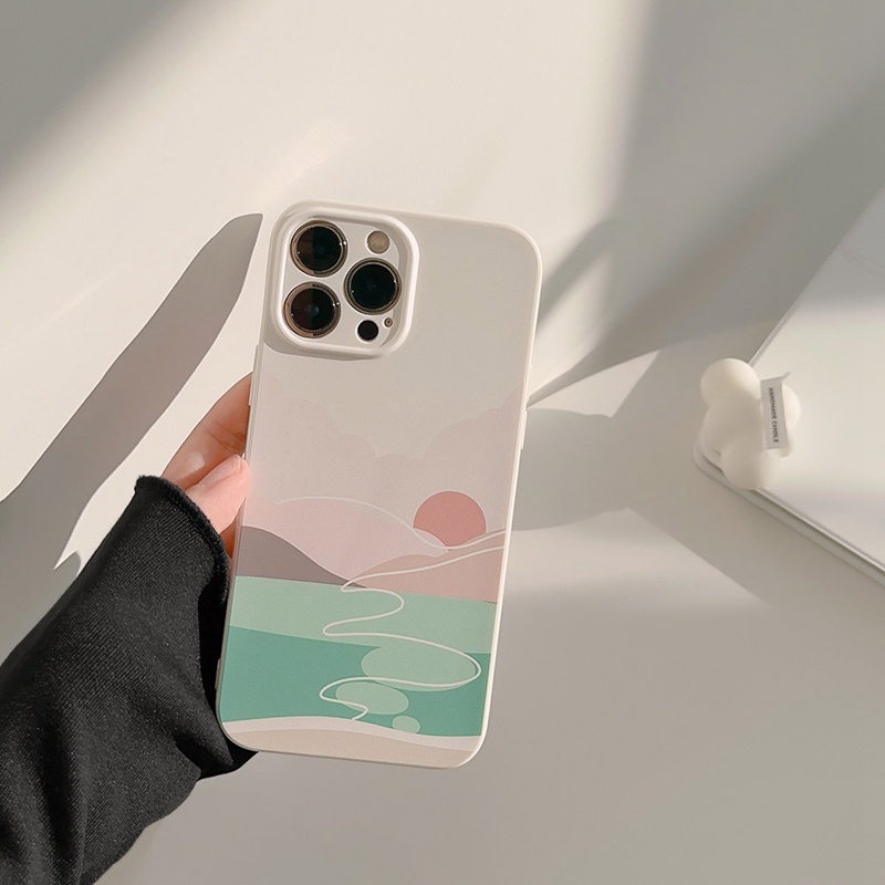 Beautiful Sunset Landscape Soft Silicon Case iP iPhone 14 + Plus 11 12 13 Pro Max Cream FTD Girl Woman Casing Apple