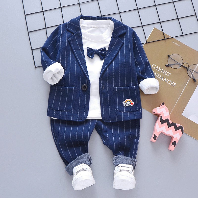 Setelan Jas Tuxedo Set 3in1 Anak Laki Laki Strip Import 6 Bulan - 5 Tahun