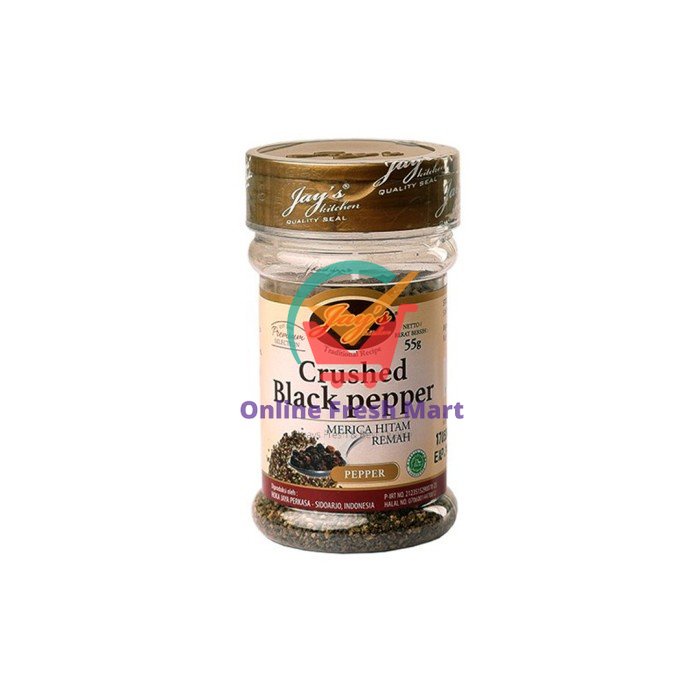 

Jay's Crushed Black Pepper / Merica Hitam Remah 55 gr - Online Fresh Mart Denpasar