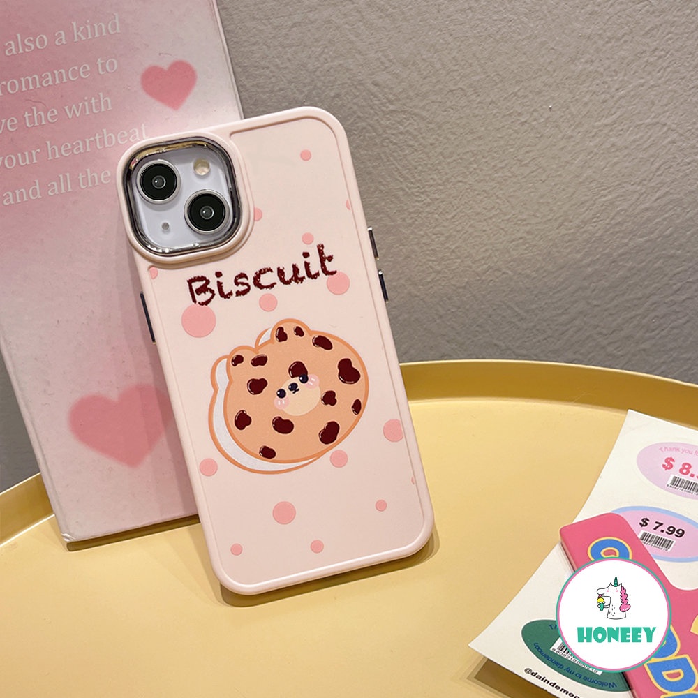 IPHONE Casing Belakang Biskuit Beruang Pink Lucu Kompatibel Untuk Iphone14 Pro Max13 12/12 Pro 11 Pro Max7 8Plus Xs Xr Shockproof Soft Phone Cover