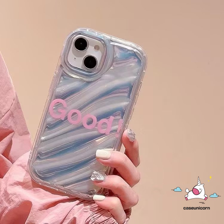 IPHONE Casing Mewah Kartu Laser Warna Dazzle Kompatibel Untuk Iphone13 11 14 12 Pro MAX 7Plus XR 8plus7 8 6 6S Plus X XS MAX SE 2020kreativa Simple Letter Smile 3D Stereo Corrugation Case