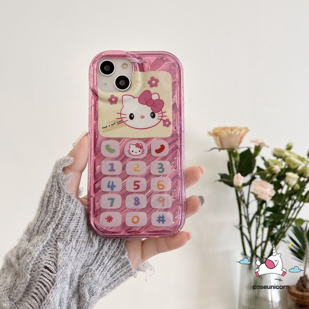 IPHONE Kartun Lucu Hello Kitty Case Kompatibel Untuk Iphone13 11 14 12 Pro MAX XR 7Plus 6 8 6S Plus X XS MAX SE 2020 3D Stereo Korgasi Kreatif Vintage Angka keypad Kartu Warna Case