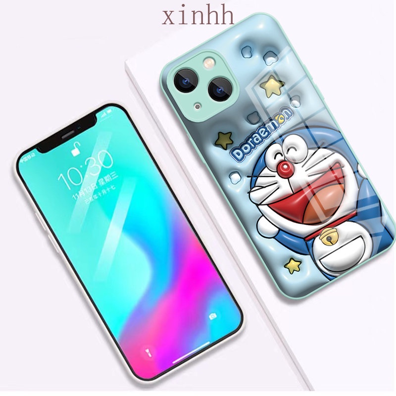 IPHONE Casing Hard Kaca 3D Datar Doraemon A Dream Cocok Untuk Iphone14 13 12 11 Pro Max Cat Metalik Kartun Anime Printing Casing Pelindung