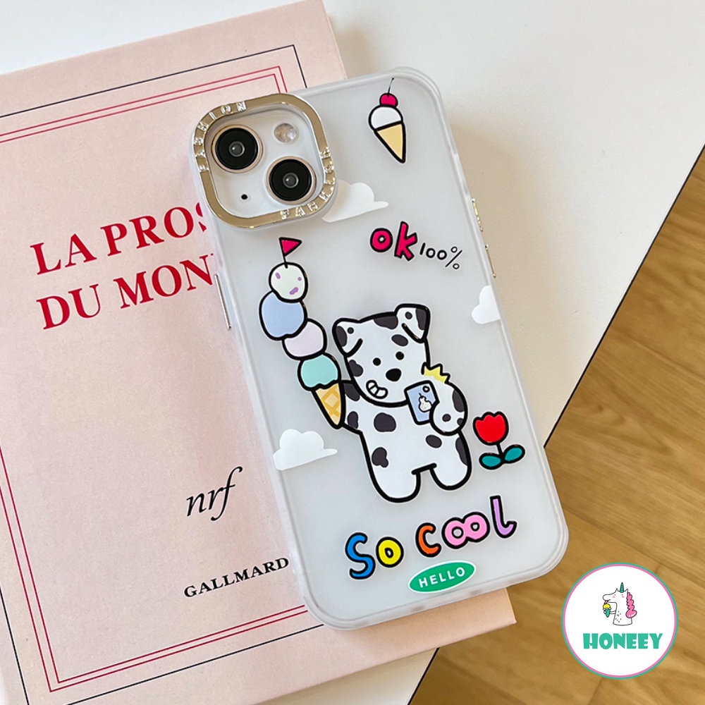 Casing Ponsel Kerucut Es Krim Anjing Bercak Keren Untuk iPhone 11 Pro Max12 13 14 Pro Max XR XS 7 8Plus Perlindungan Lensa Berlapis Bening Penutup Belakang