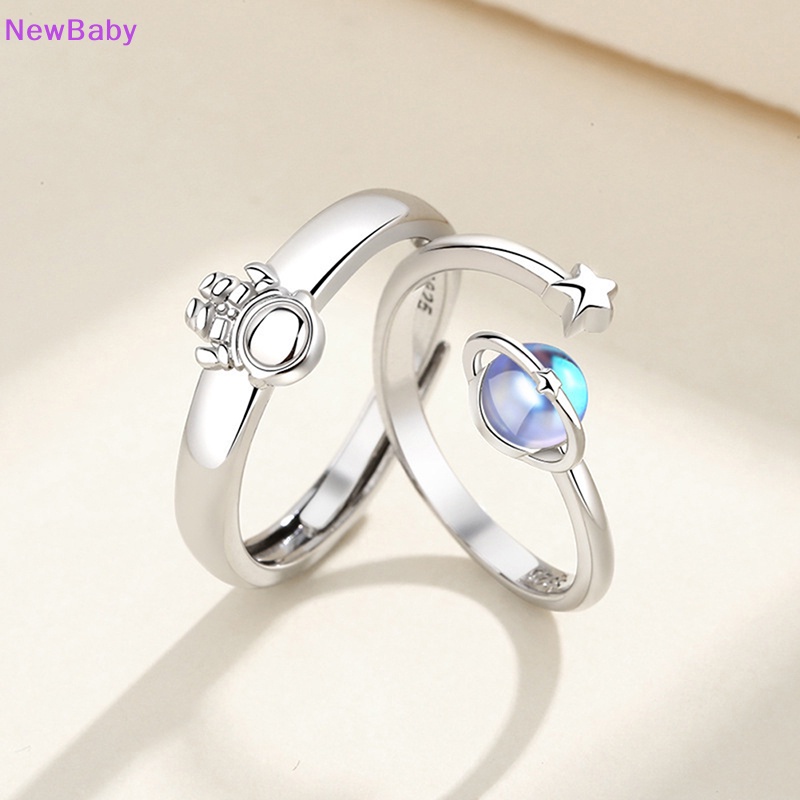 Newbaby Cincin Pasangan Baru Happy Planet Astronot Moonstone Pasangan Pasangan Cincin Kepribadian Cahaya Pasangan Planet Luar Angkasa Astronot ID