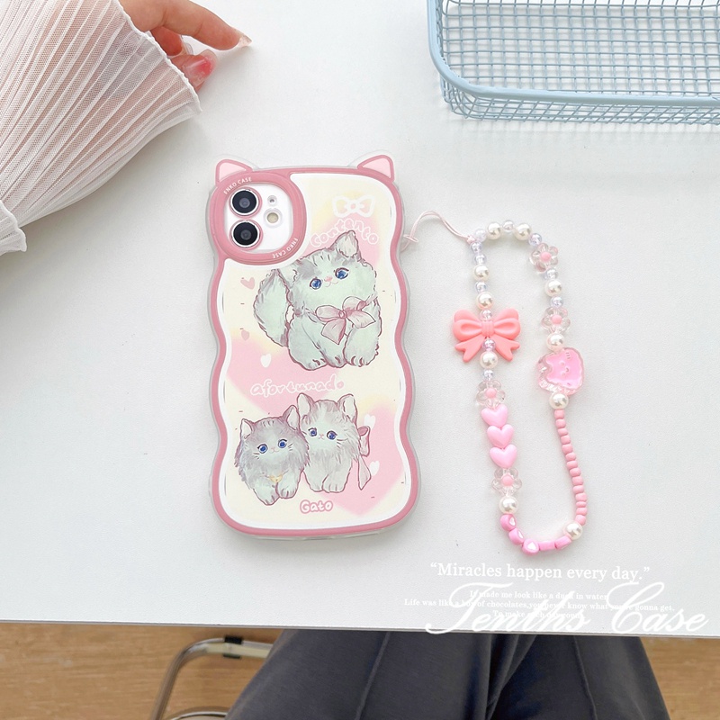 IPHONE Kompatibel Untuk Iphone14 13 12 11 Pro Max X XR Xs Max8 7 6 6s Plus Se2020Telinga Kucing Soft Cover Motif Kucing Lucu Casing Ponsel Dengan Lanyard