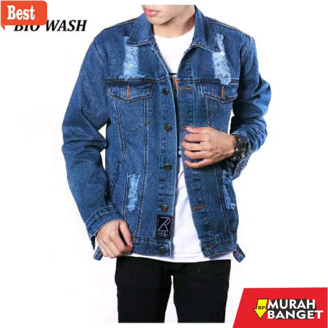 Jaket denim pria terbaru- JAKET JEANS SOBEK SOBEK/jaket pria/jaket cowok/jaket hits pria (original)/