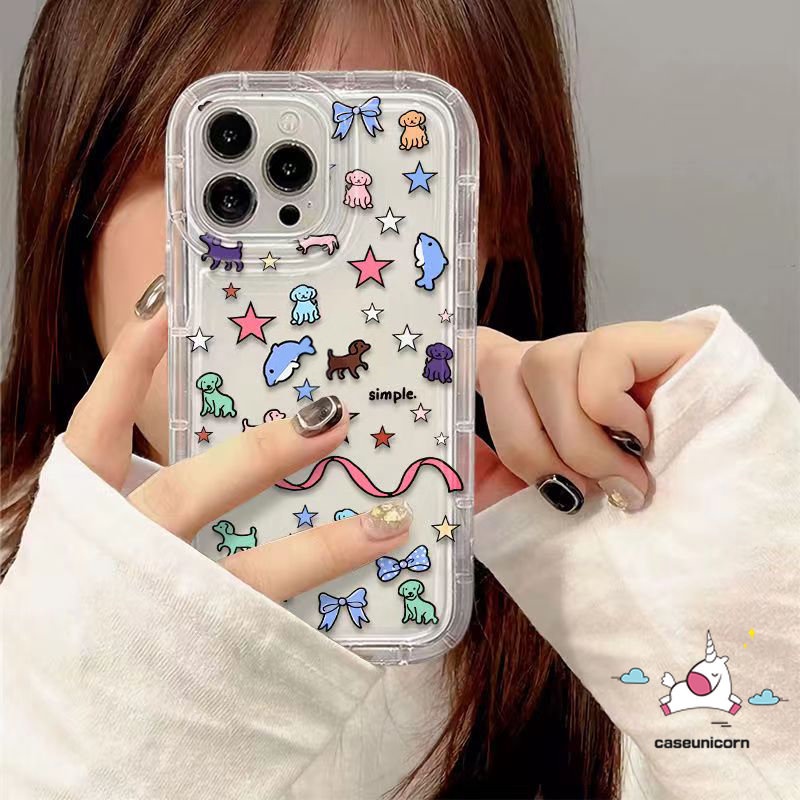 Untuk Realme C55 C35 C53 C15 9i 5i 6i 5s 7i 5c25 C20 C25s C11 C12 C21Y C30S C33 C25Y C30 C17 C3 C1 C2 Kartun Hewan Paus Bintang Puppy Doodle Garis Emote Transparan Airbag Soft Case