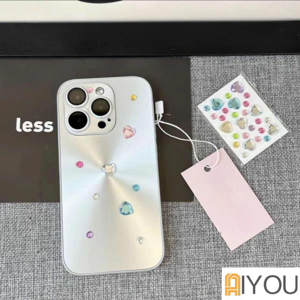 Luxury Laser Case Dengan 3D Mutiara Hati Berlian Imitasi Untuk iPhone 14pro Max13Pro 12 Pro 11motif CD Pelindung Lensa Film PC Hard Ultra Tipis Cover Untuk Iphone14