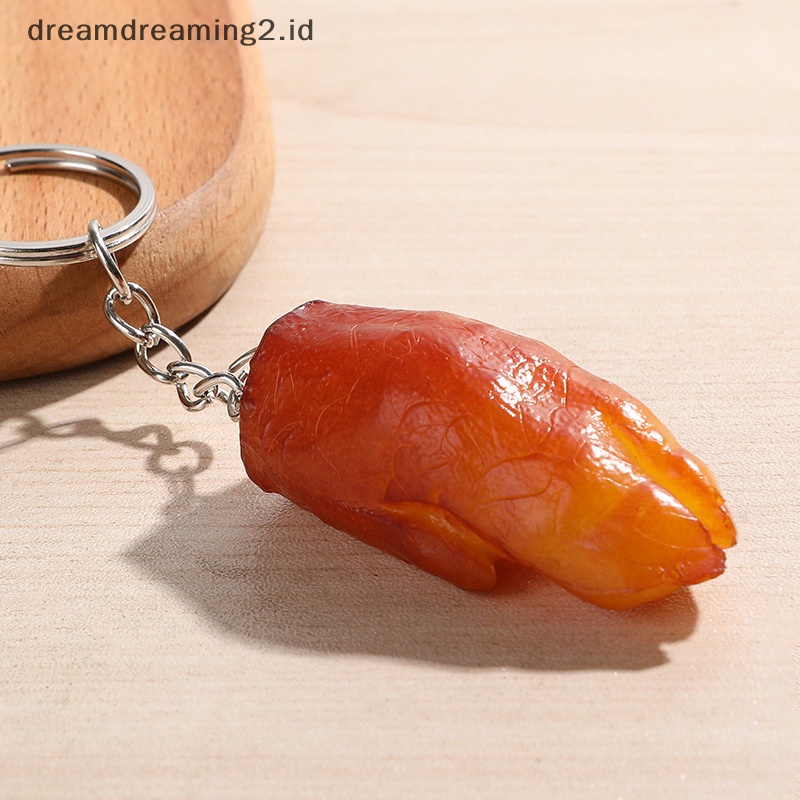 (drea) Kreatif Lucu PVC Gantungan Kunci Makanan Babi Trotters Sayap Ayam Logam Keyring Hadiah //