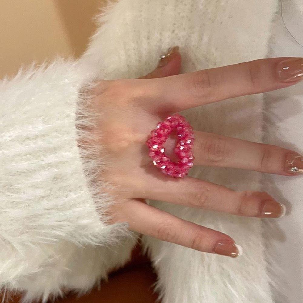 Mxbeauty Indah Kreatif Cincin Niche Desain Manis Fashion Perhiasan Geometris Warna-Warni Alloy Berongga Manik-Manik Cincin