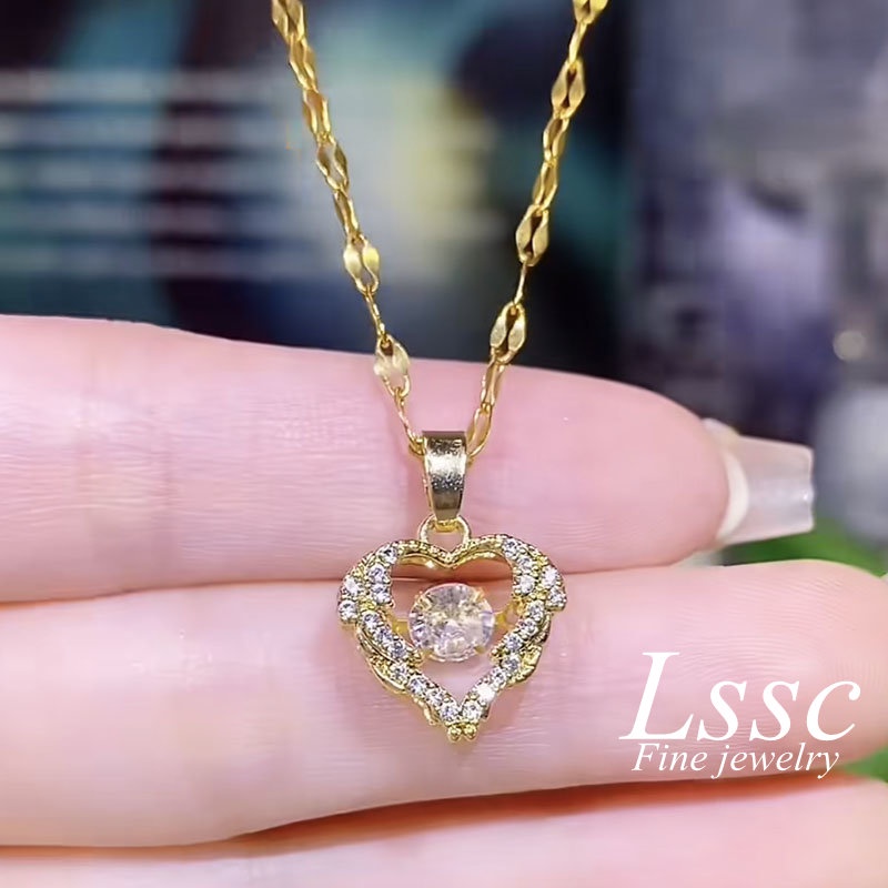 Kalung Titanium Anti Karat Perak Hati Berlian Aesthetic Elegan Fashion Aksesoris Wanita Perhiasan