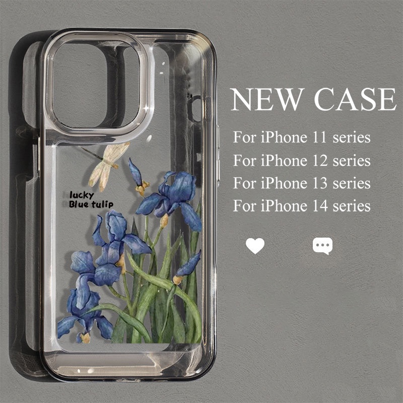 Casing Bunga Biru Keberuntungan Untuk IPhone Kompatibel6 7 8 6Plus 7Plus 8Plus 11 14 Pro Max X XS XR 11 12 13 14 Pro Max SE 2020 2022 Plating Electroplated Buttons Shockproof Cover