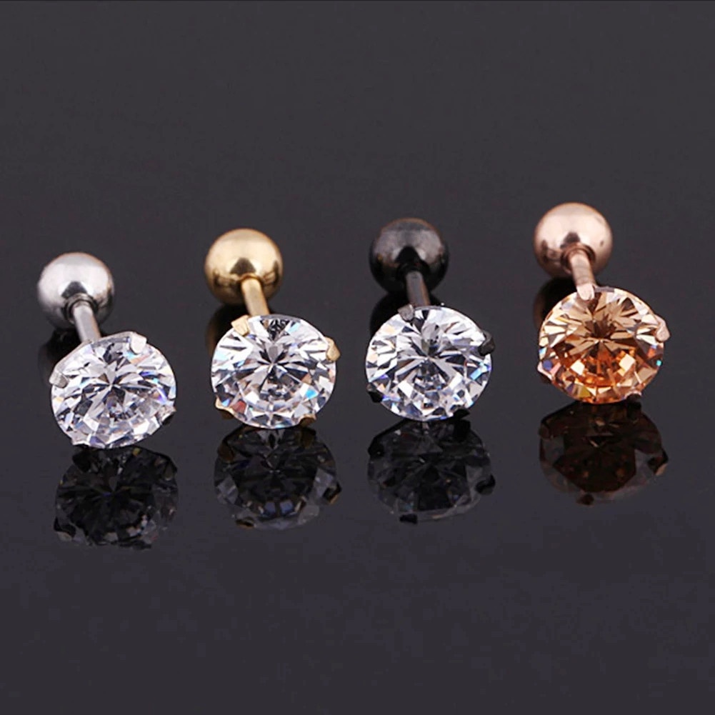 Ay(cn) 4cabang Tragus Tulang Rawan Stainless Steel Ear Stud Fashion Kristal Zirkon Anting Perhiasan Aksesoris