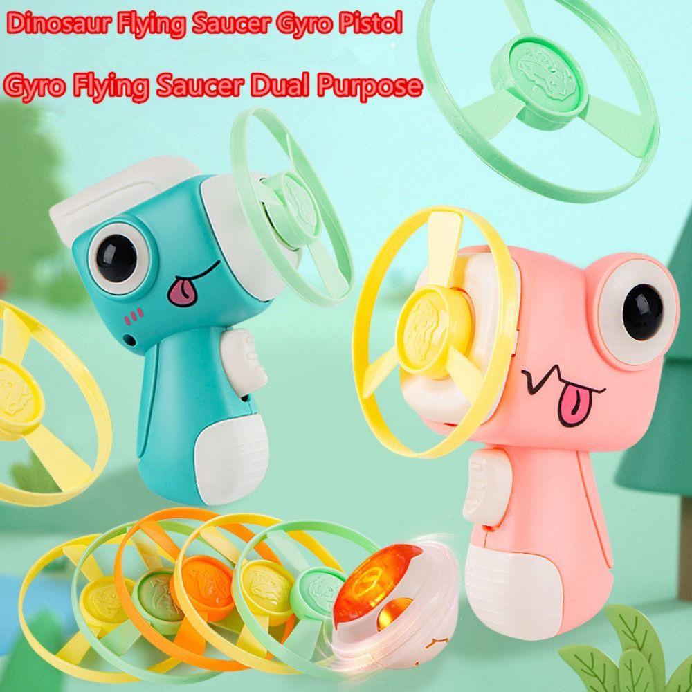 Lanfy Dinosaurus Terbang Gyro UFO Disks Gyro 2in1 Flying Disc Berkedip Berputar Gyro Kartun Dinosaurus Mainan Spinner Terbang Plastik Untuk Olahraga Outdoor