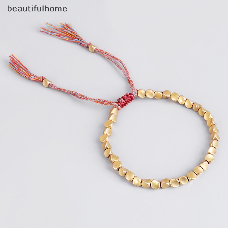 {beautifulhome} Tibet Dikepang Knitg Tembaga Manik-Manik Tali Keberuntungan Gelang Bangle Unisex Perhiasan.