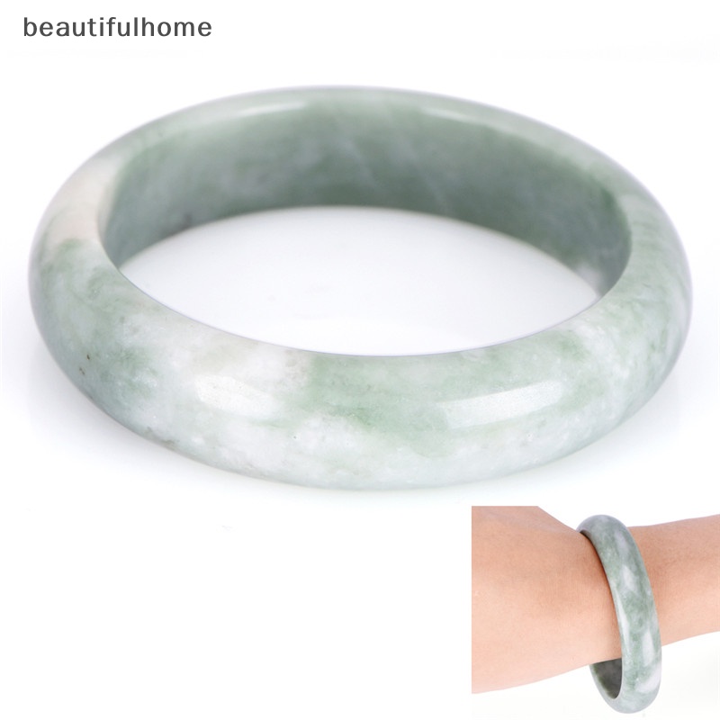 {beautifulhome} Gelang Bangle Permata Giok Hijau Alami Asli Elegan Perhiasan Handmade Fashion.