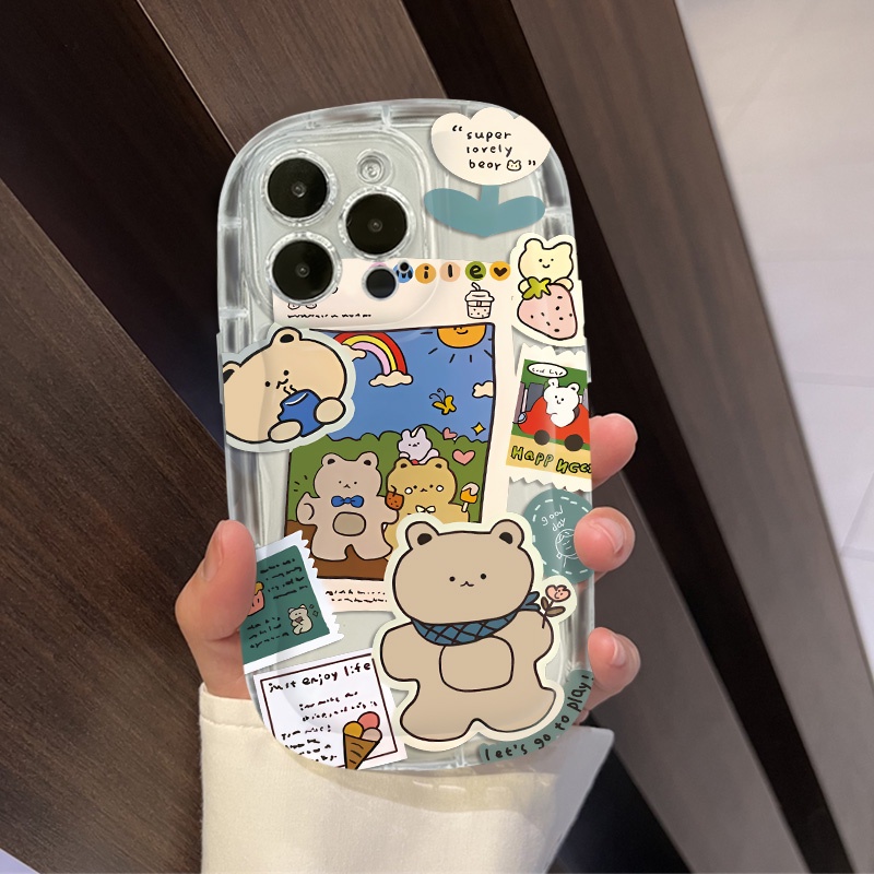 IPHONE Cute Bear Casing Ponsel Transparan Kompatibel Untuk Iphone14 13 12 11 Pro Max XS X XR 8 +7Plus Casing Silikon Lembut Shockproof Cover Cell Precticer