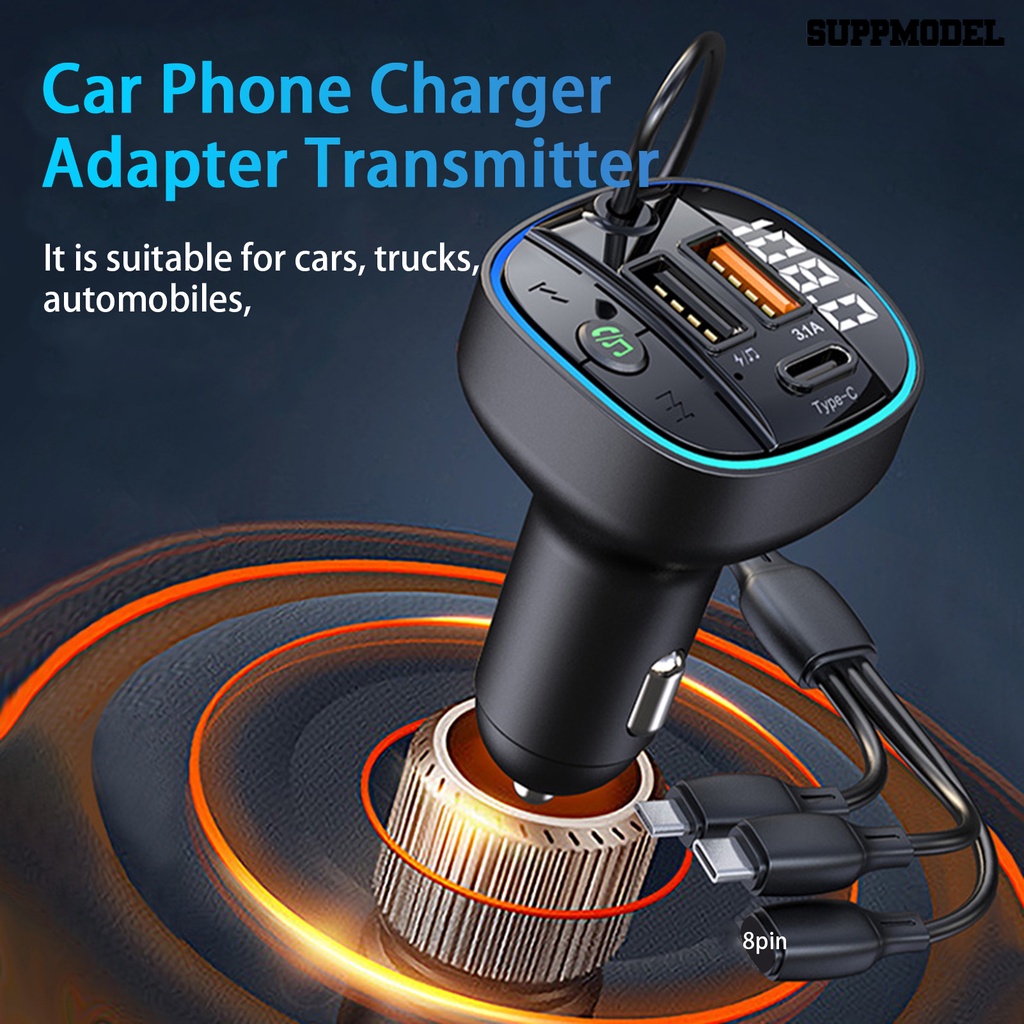 [SM] Adaptor Charger Mobil Bluetooth-Kompatibel 5.0 Digital Display QC3.0 Pengisian Cepat Universal Auto USB Power Adapter MP3 Player Perlengkapan Kendaraan