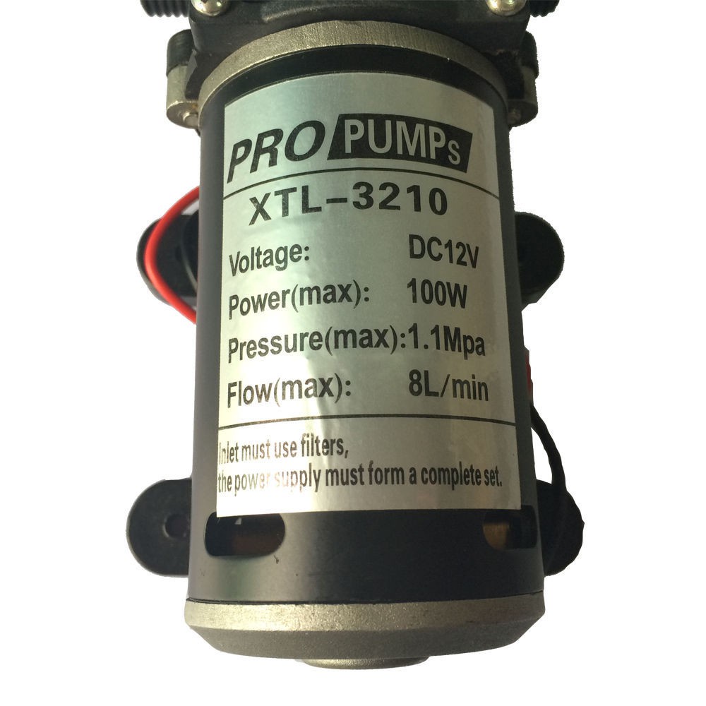 12V 100W High Pressure Water Pump Micro Diaphragm Pump 8L per Min Head 70M 1.1MPa