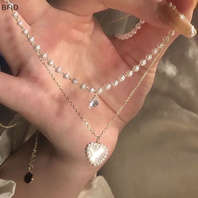 [BFID] Fashion Cinta Lucu Berbentuk Hati Liontin Kalung Rantai Mutiara Shiny Aesthetic Jewelry Choker Untuk Wanita Pesta Pernikahan Perhiasan Hadiah [ID]