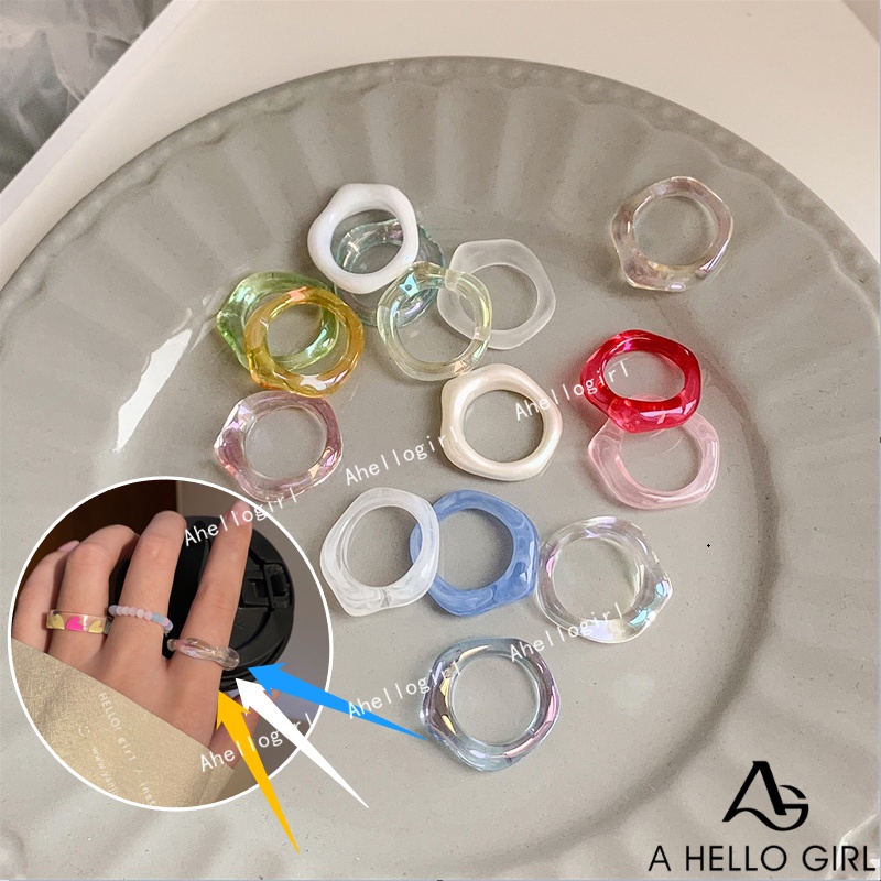 Ahellogirl Baru Resin Indah Desain Cincin Sederhana Warna Peledak Gaya Lingkaran Tidak Teratur Aksesoris Pabrik Grosir