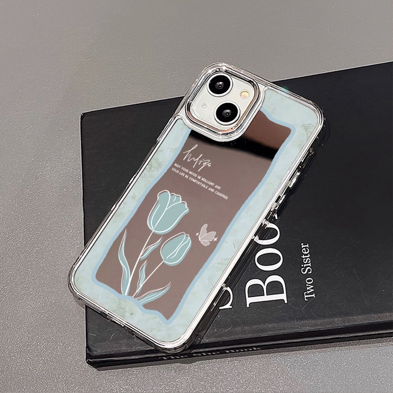 IPHONE Casing Ponsel Cermin Kupu-Kupu Tulip Elegan Kompatibel Untuk Iphone11 12 13 14 12Pro 13Pro 14Pro Pro Max XR X XS Max Electroplating Tombol Perlindungan Mirror Cover