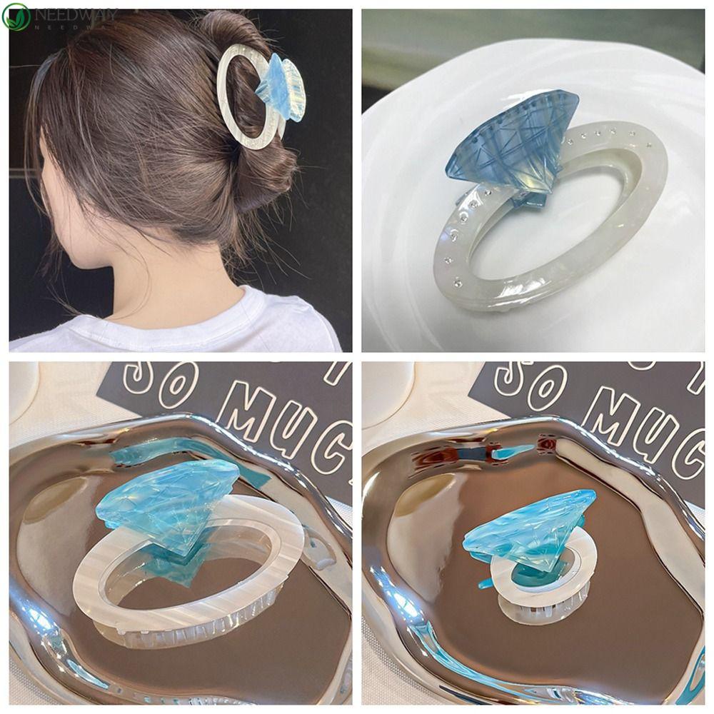 Needway Rambut Cakar Hairgrips Manis Ins Bentuk Oval Ponytail Holder Berlian Imitasi Asetat Zirkon Kristal Rambut Pin Untuk Wanita