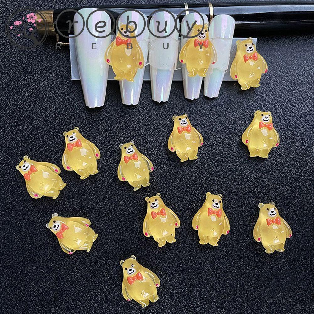 Rebuy 3D Dekorasi Nail Art Resin 10Pcs /set Hewan Kucing Beruang Buah Nail Art Berlian Imitasi