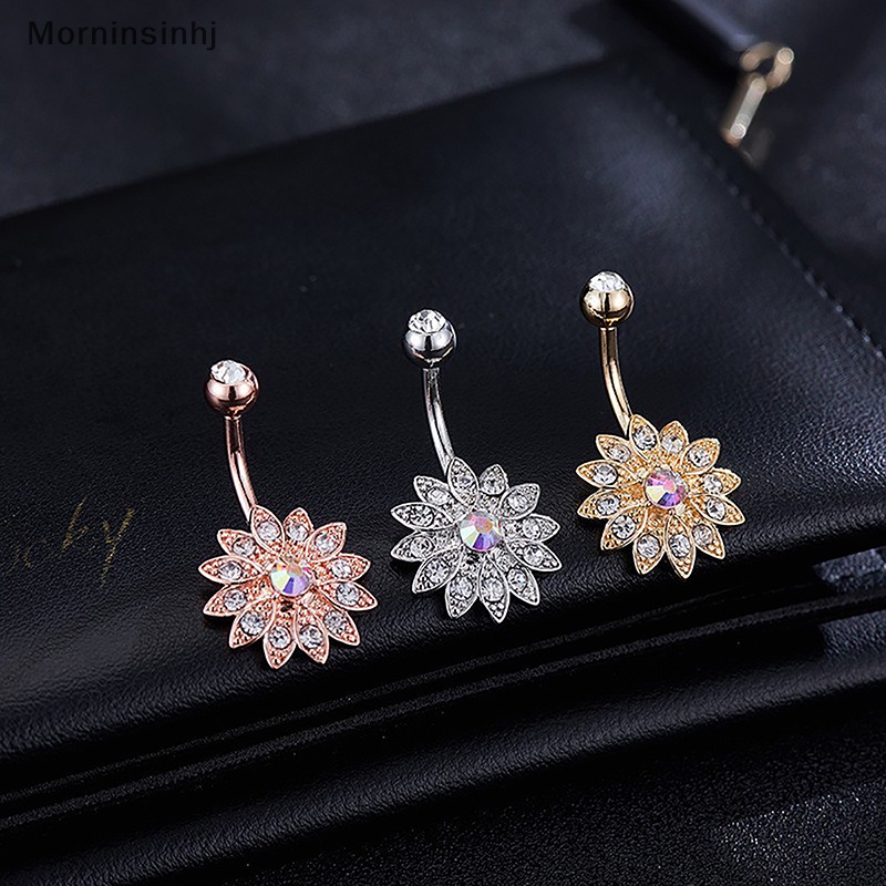 Mornin Emas Warna Perak Stainless Steel Fashion Belly Button Rings Bunga Zirkon Kristal Pusar Rings Untuk Wanita Perhiasan Tubuh id