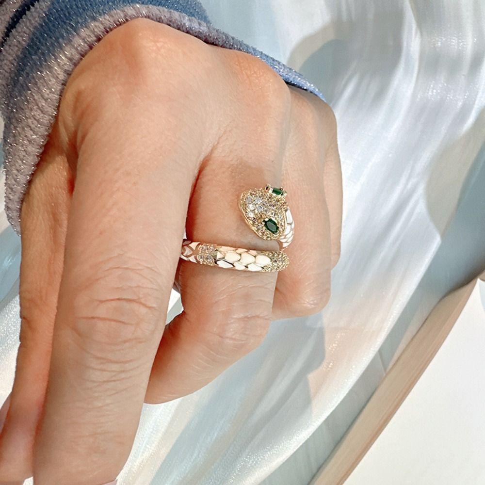 Mxbeauty Cincin Ular Fashion Chic Animal Enamel Zircon Open Punk Rings Untuk Wanita