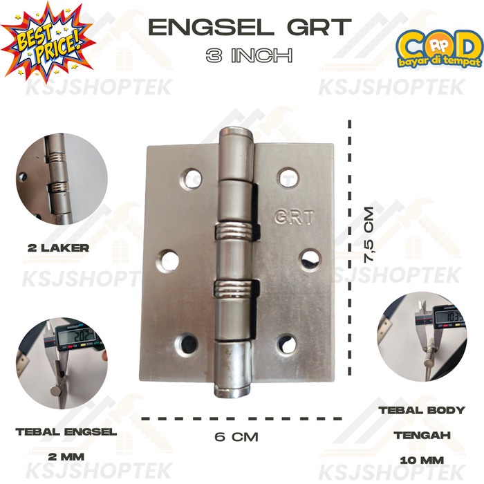 Engsel Pintu Jendela Tebal GRT HPP ERDOS 3 VIPER Inch Tebal 2 mm Besi Silver Bagus