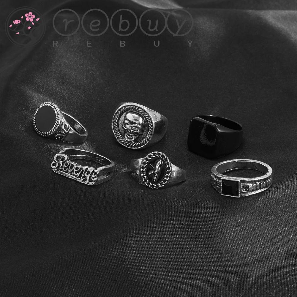 REBUY Rebuy Man Skull Ring Cool 6pcs /set Trendi Geometris Tampan Sederhana Perhiasan Fashion