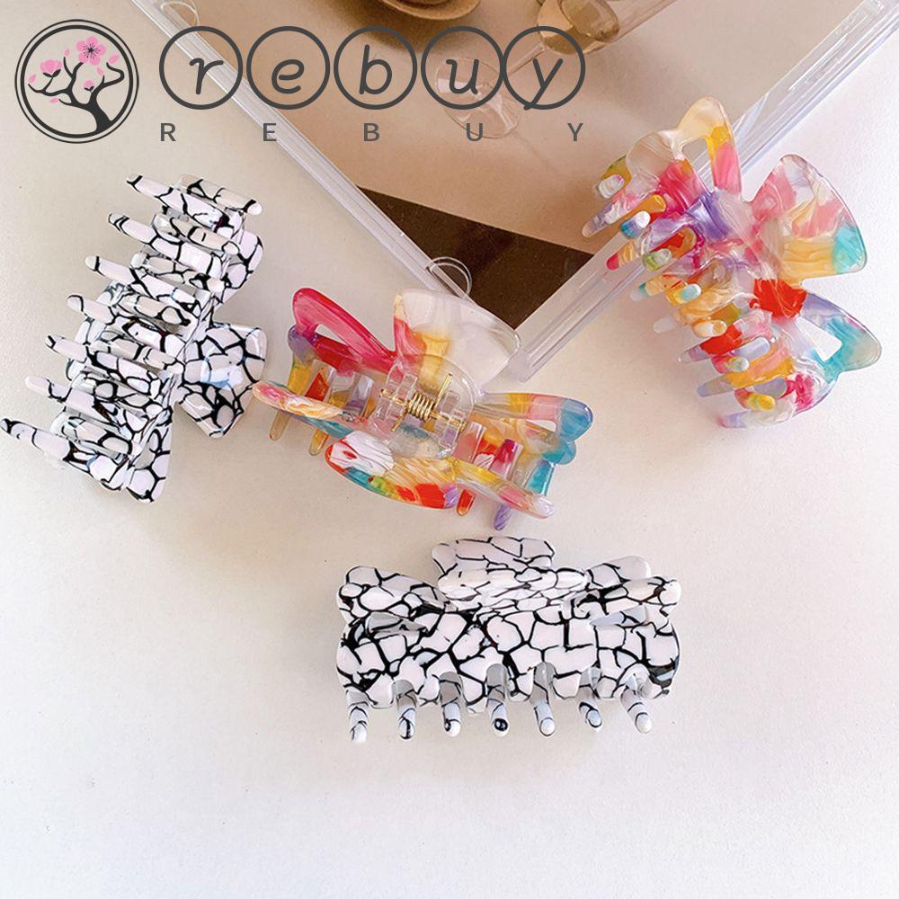 REBUY Rebuy Asam Asetat Rambut Cakar Hiu Klip Kepribadian Warna Pelangi Perempuan Mandi Gadis Akrilik Women Hair Clip