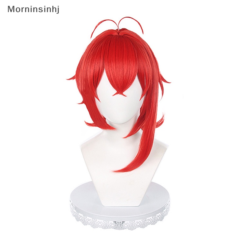 Mornin Genshin Impact Diluc Cosplay Wig Ponytail Tinggi Merah Wig Cosplay Anime id