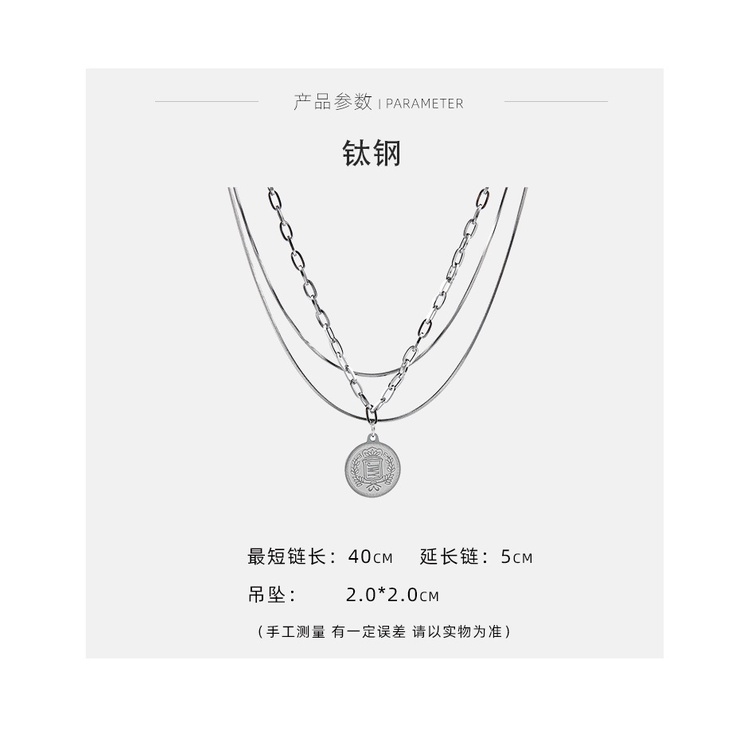 Hip Hop Multi-Layer Titanium Steel Kalung Perempuan Trendi Influencer ins Gaya Keren Ditumpuk Rantai Klavikula Liontin Koin Emas Tidak