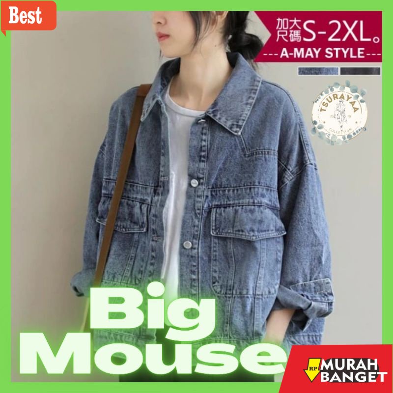 Jaket denim wanita terbaru- Jaket Jeans Wanita Oversize Balon LD 100 - 140 Cm