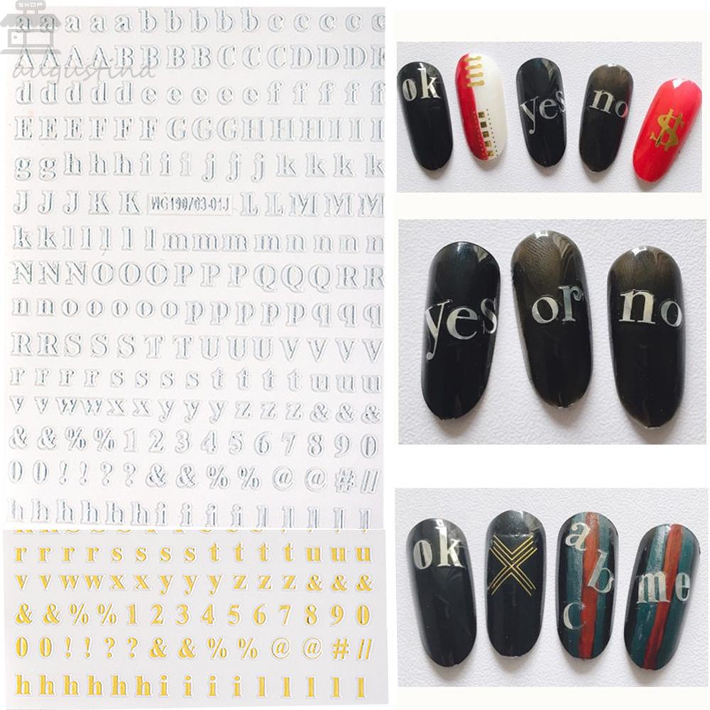 AUGUSTINA Agustina Huruf Inggris Nail Art Stiker Wanita Rumah Salon Font Tua Angka Karakter Simbol Self Adhesive Nail Foils