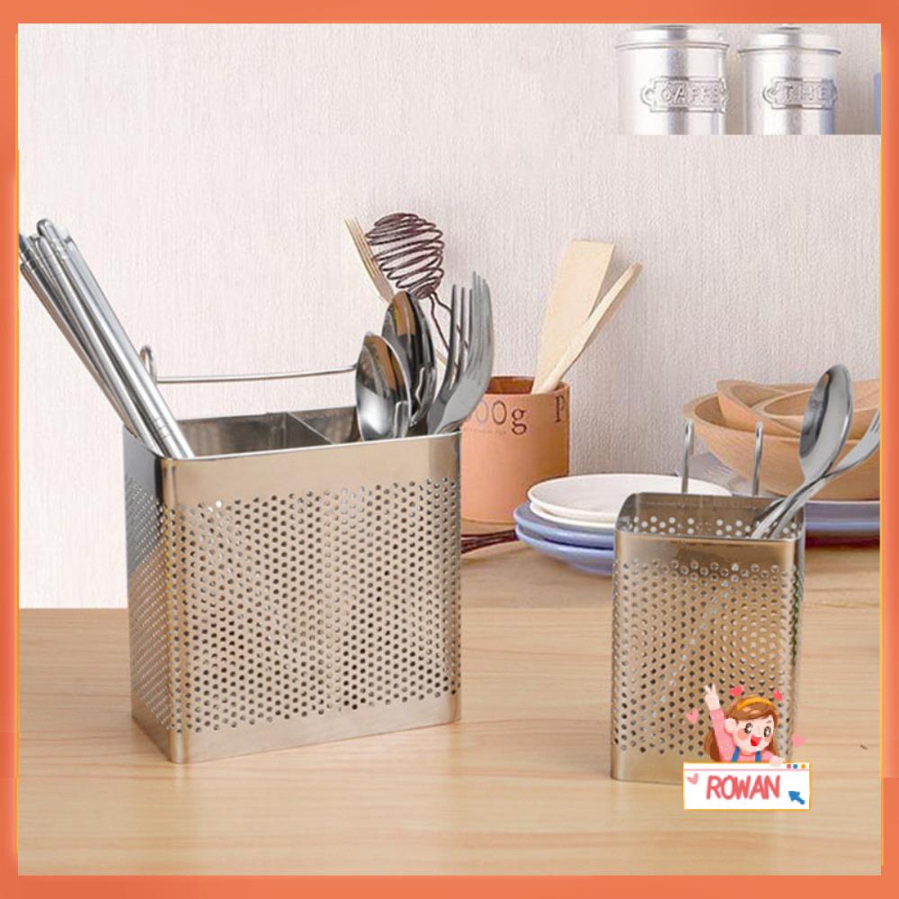 R-FLOWER Tempat Sumpit Stainless Steel Kotak Penyimpanan Persegi Aksesoris Dapur Peralatan Masak Rak Organizer