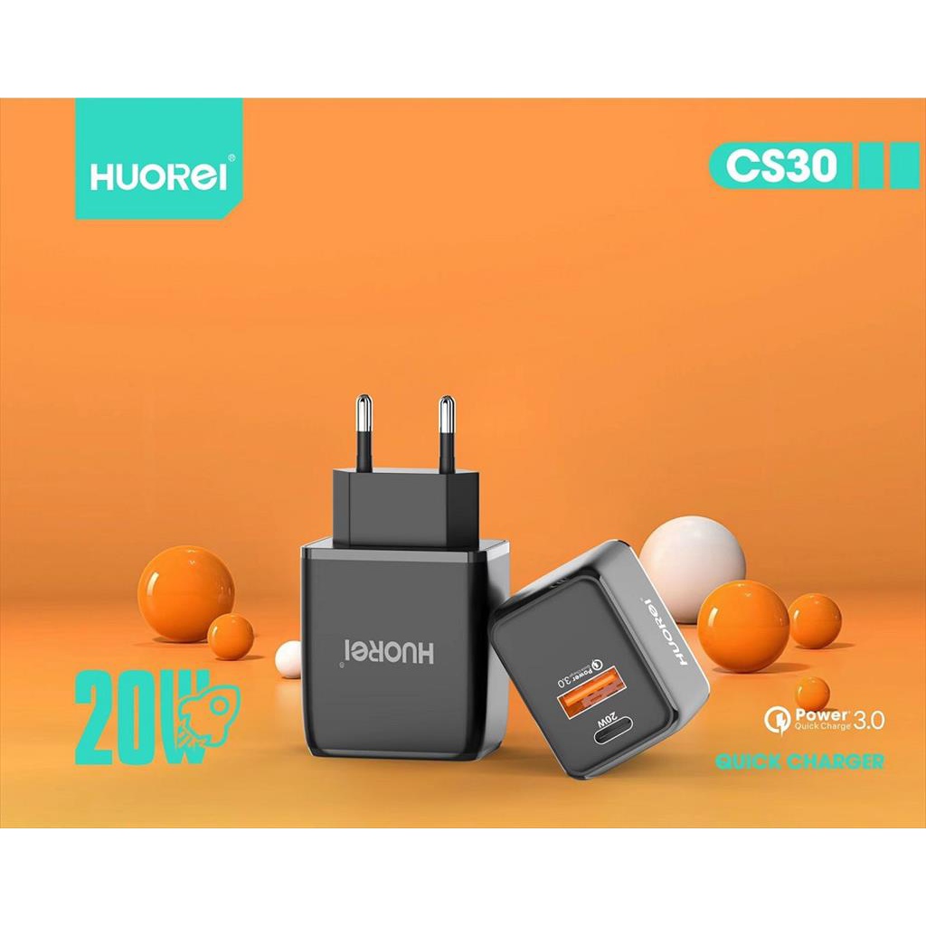 HUOREI CS30 Super Quick Charge Output PD 20w + QC 3.0 Free Kabel Micro